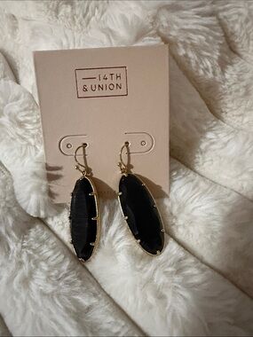 14th & Union Black Oval Gold-Trim Dangle Earrings